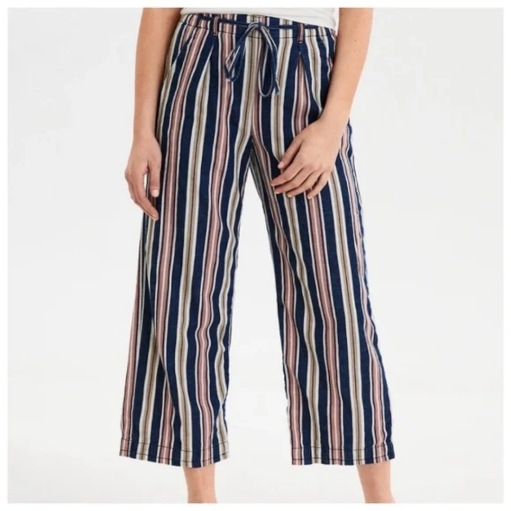 NWT American Eagle Aeo High Waist Striped Crop Wide Leg Pants Boho Retro